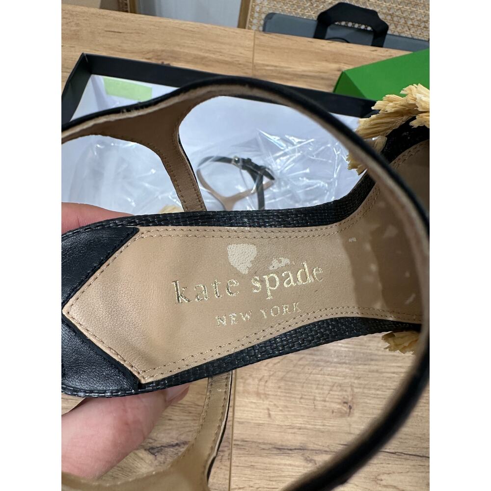 Kate Spade Bora Bora Heel Black Natural Mint Crochet Raffia Size 5 NIB Vacation - Picture 14 of 16